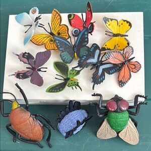 Vintage Plastic Colorful Insect and Butterfly Toy Figurines